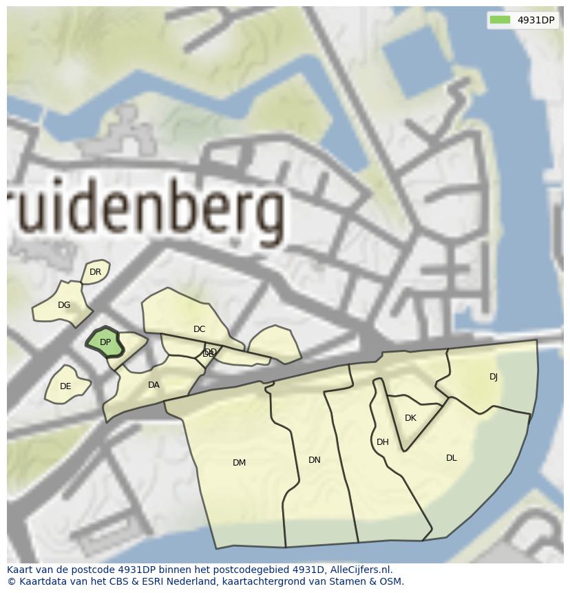 Afbeelding van het postcodegebied 4931 DP op de kaart.