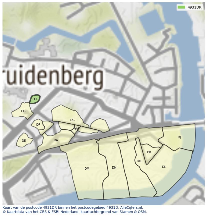 Afbeelding van het postcodegebied 4931 DR op de kaart.