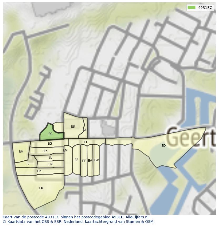 Afbeelding van het postcodegebied 4931 EC op de kaart.