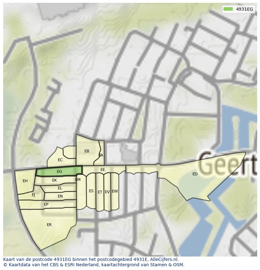 Afbeelding van het postcodegebied 4931 EG op de kaart.
