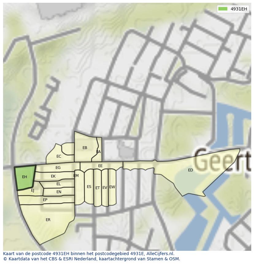 Afbeelding van het postcodegebied 4931 EH op de kaart.