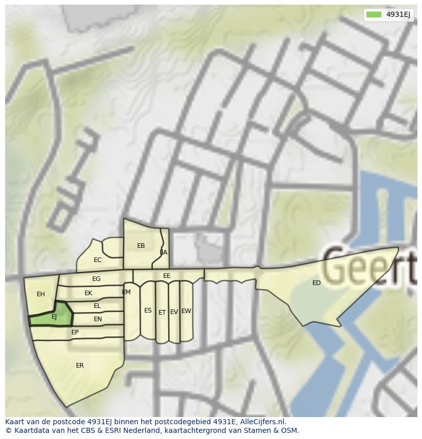 Afbeelding van het postcodegebied 4931 EJ op de kaart.