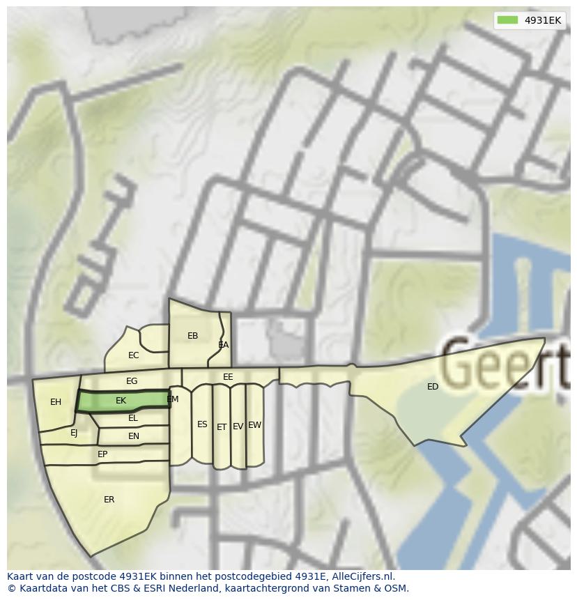 Afbeelding van het postcodegebied 4931 EK op de kaart.