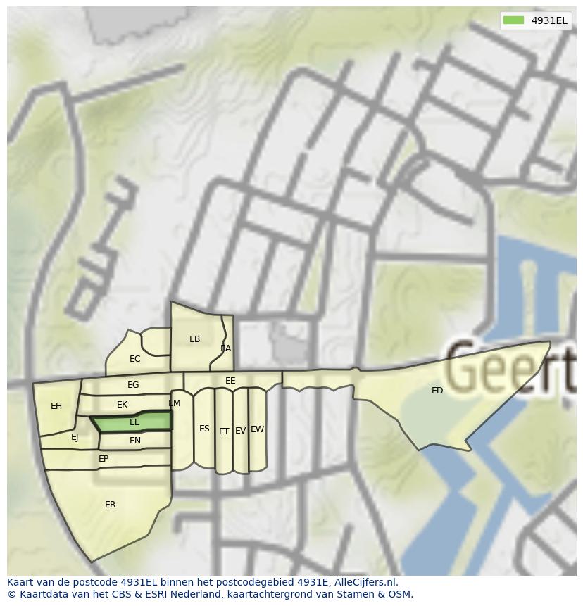 Afbeelding van het postcodegebied 4931 EL op de kaart.