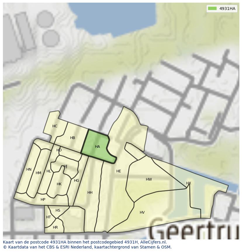 Afbeelding van het postcodegebied 4931 HA op de kaart.