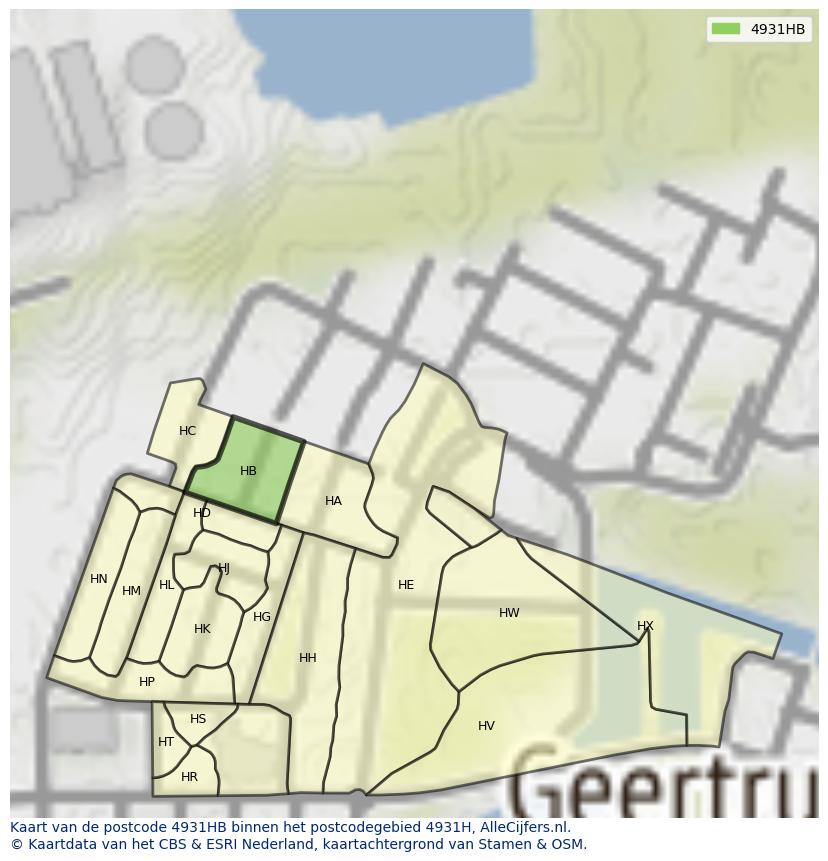 Afbeelding van het postcodegebied 4931 HB op de kaart.