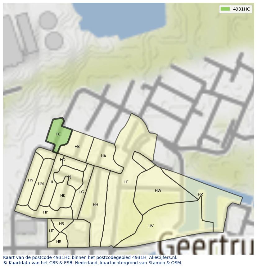 Afbeelding van het postcodegebied 4931 HC op de kaart.