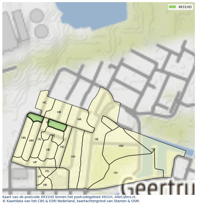 Afbeelding van het postcodegebied 4931 HD op de kaart.