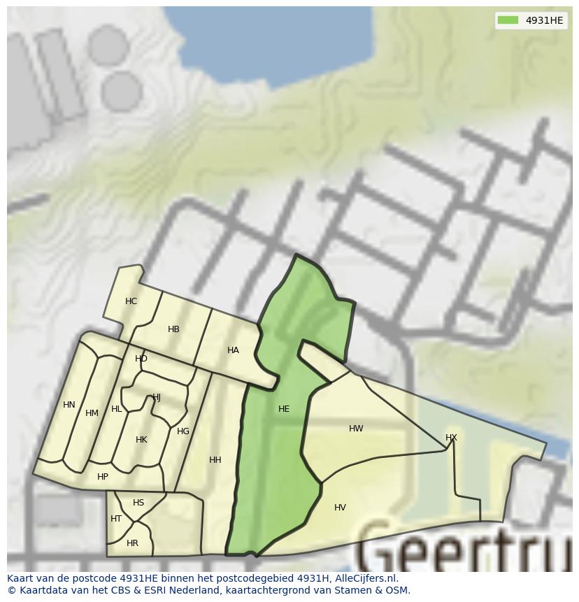 Afbeelding van het postcodegebied 4931 HE op de kaart.