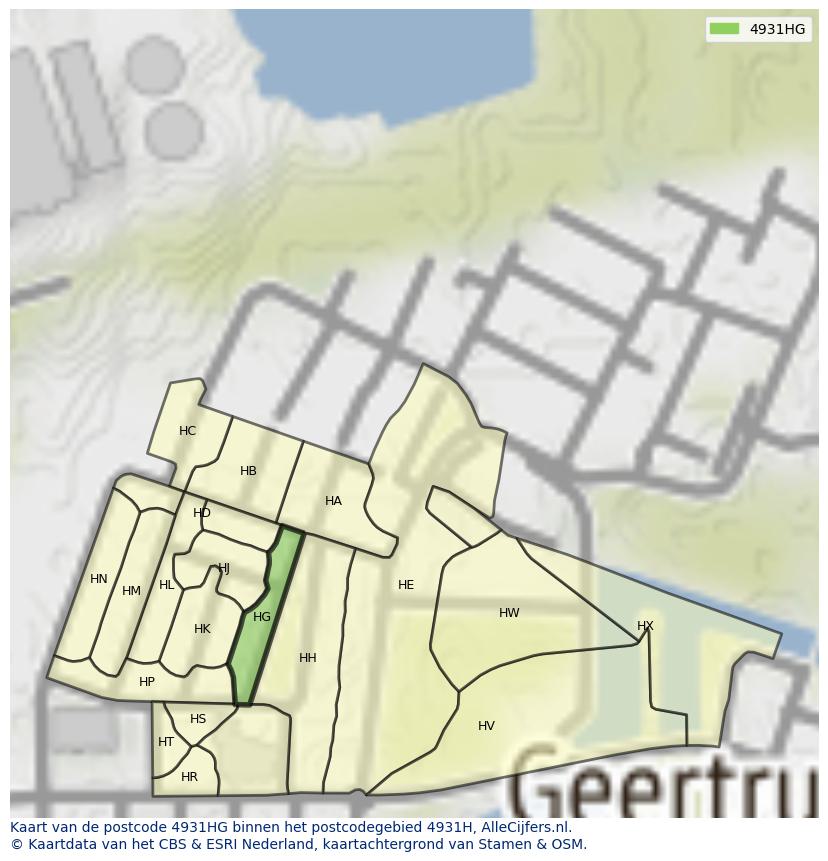 Afbeelding van het postcodegebied 4931 HG op de kaart.