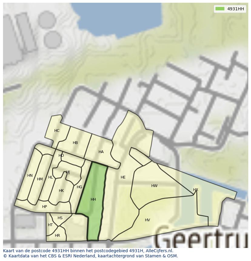 Afbeelding van het postcodegebied 4931 HH op de kaart.