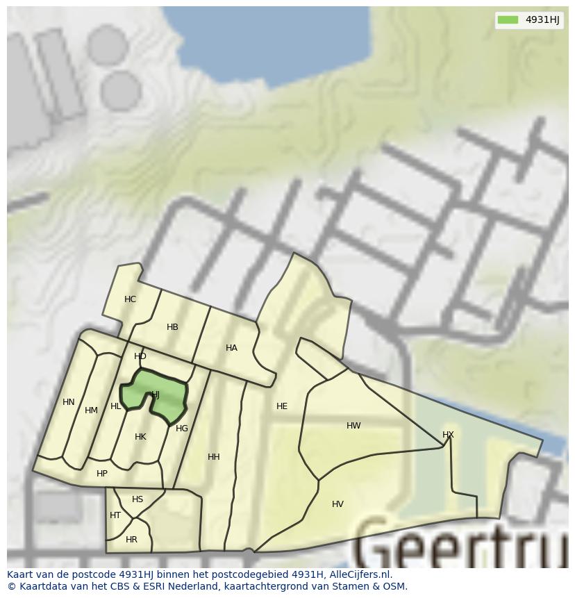 Afbeelding van het postcodegebied 4931 HJ op de kaart.