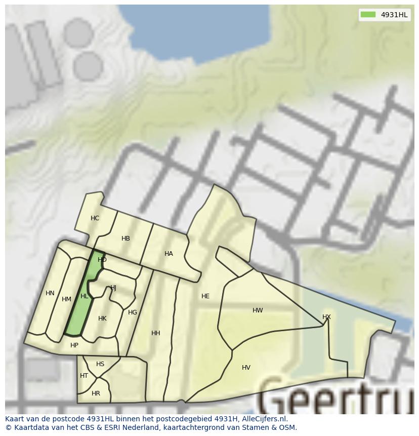 Afbeelding van het postcodegebied 4931 HL op de kaart.