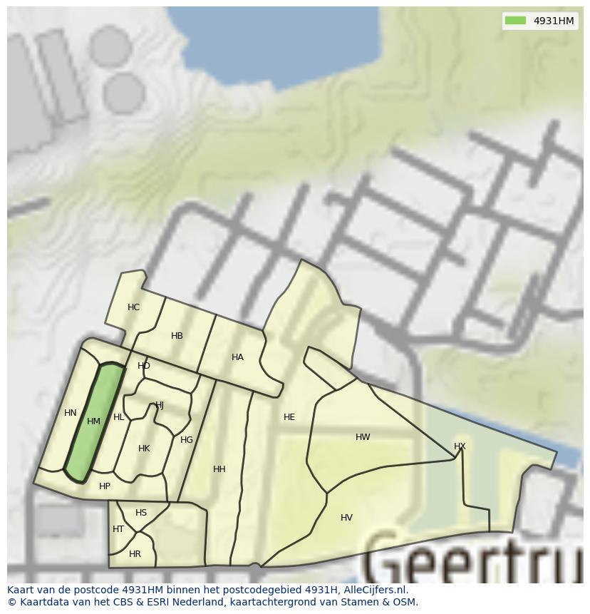 Afbeelding van het postcodegebied 4931 HM op de kaart.