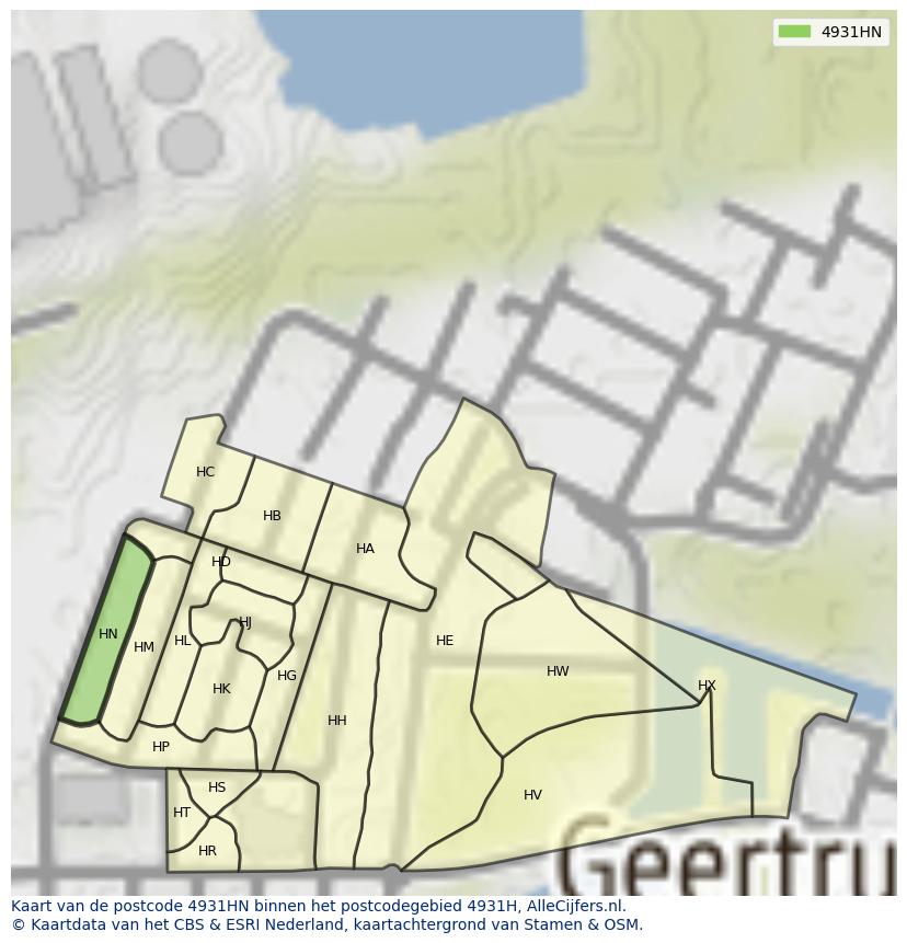 Afbeelding van het postcodegebied 4931 HN op de kaart.