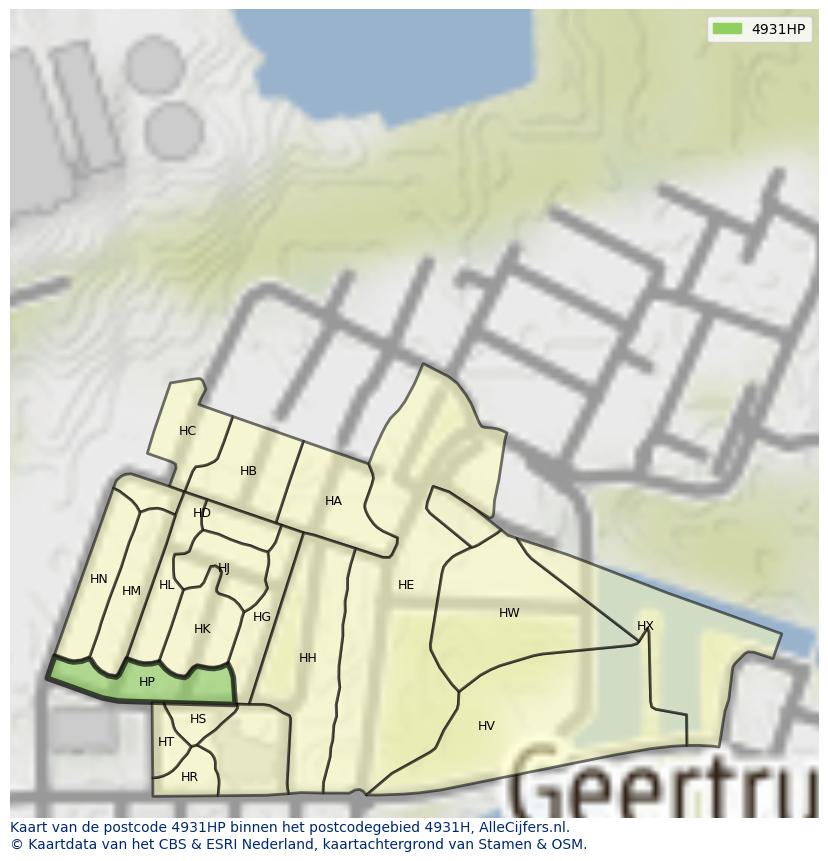 Afbeelding van het postcodegebied 4931 HP op de kaart.