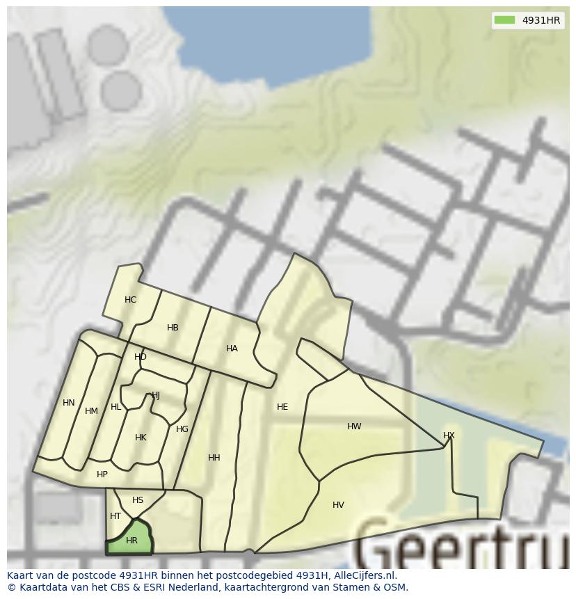 Afbeelding van het postcodegebied 4931 HR op de kaart.