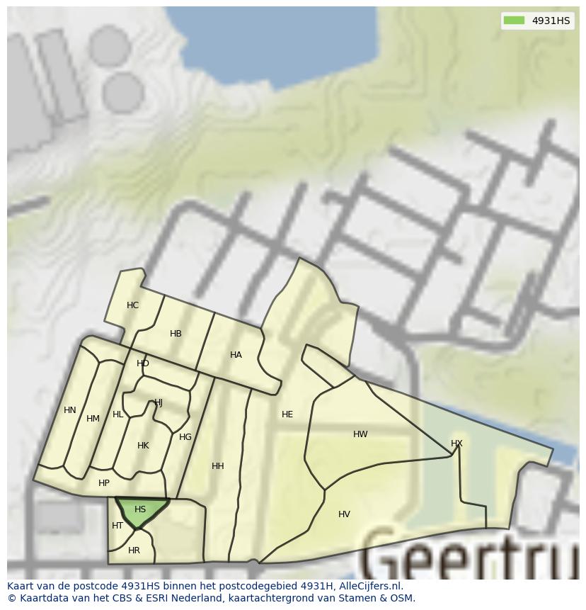 Afbeelding van het postcodegebied 4931 HS op de kaart.