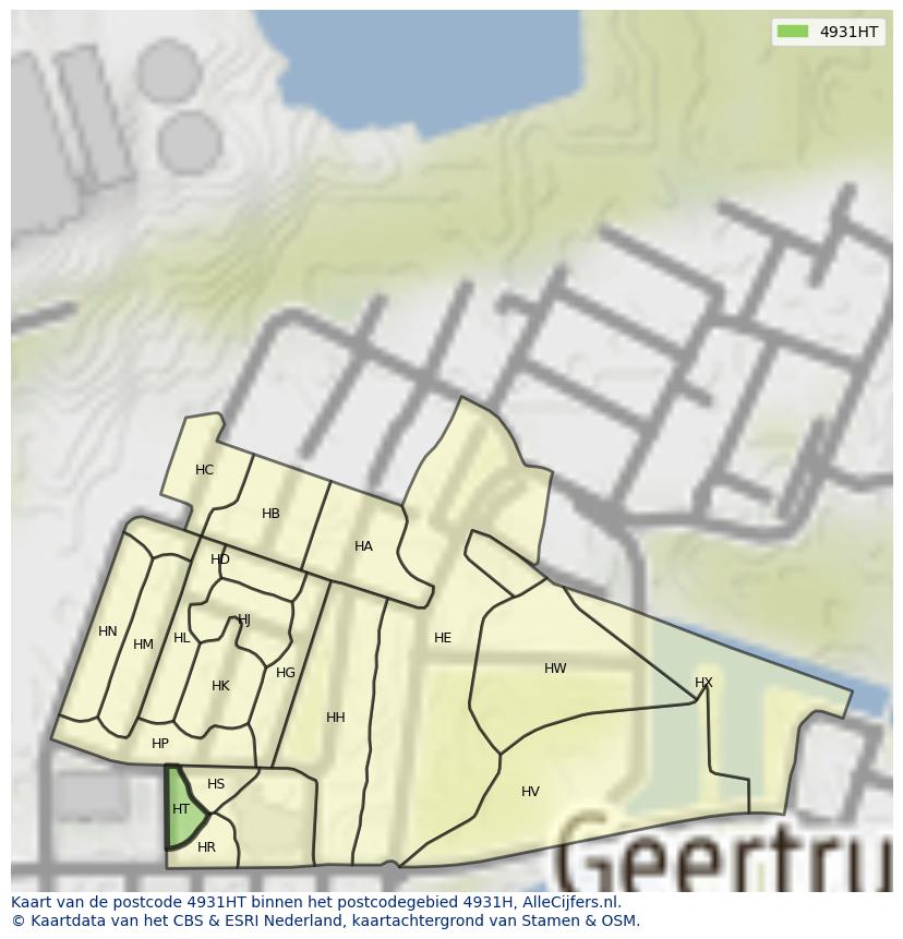 Afbeelding van het postcodegebied 4931 HT op de kaart.