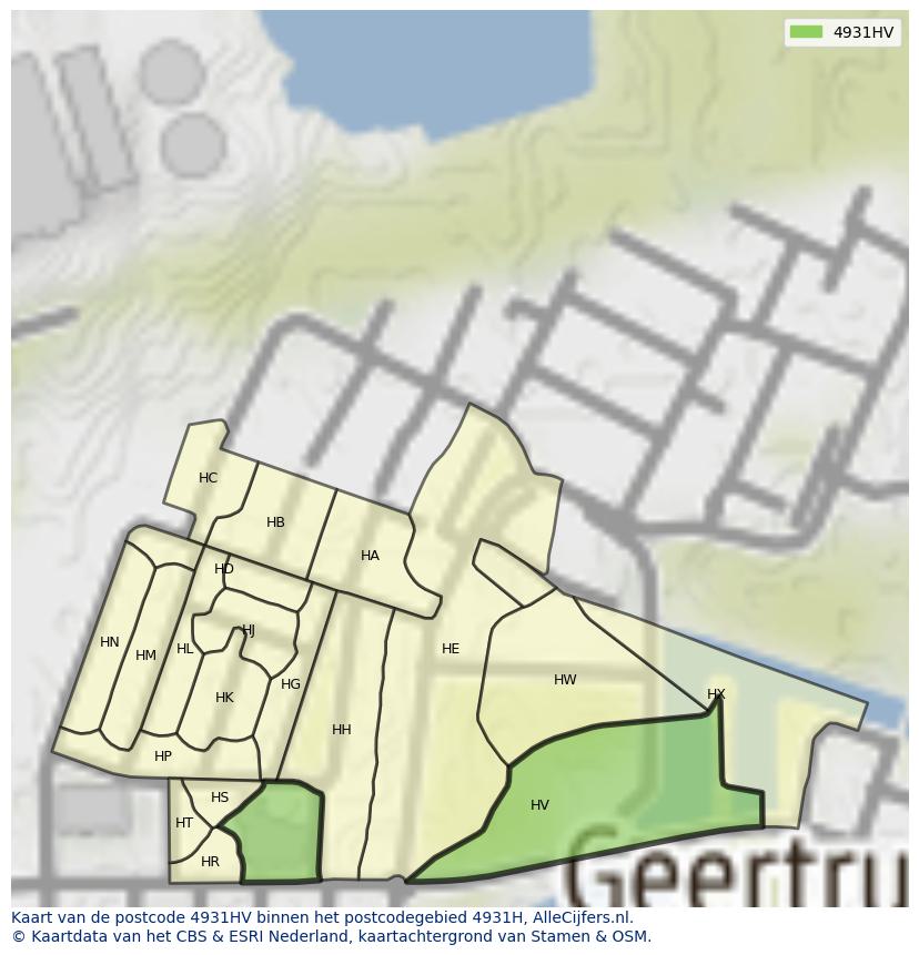 Afbeelding van het postcodegebied 4931 HV op de kaart.
