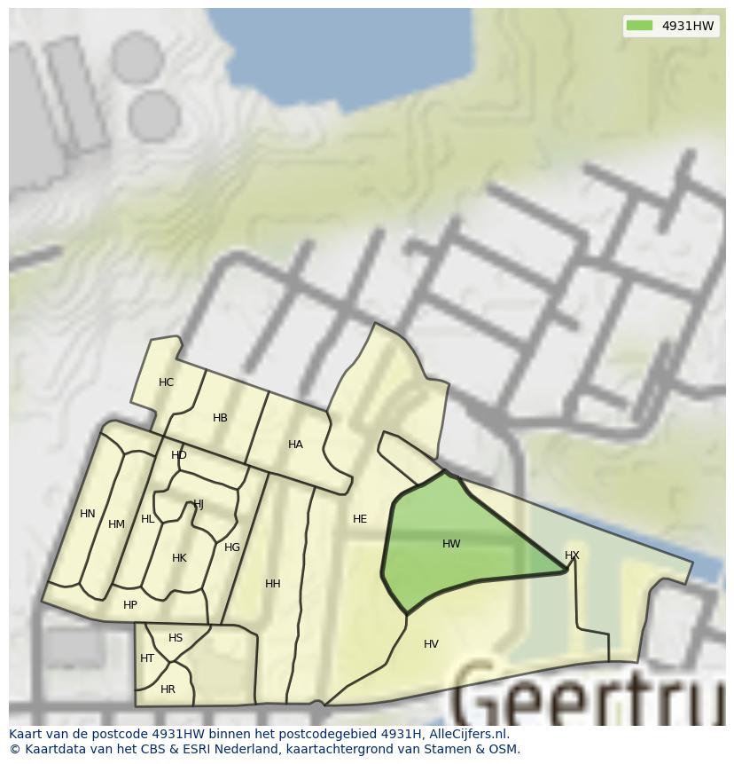 Afbeelding van het postcodegebied 4931 HW op de kaart.