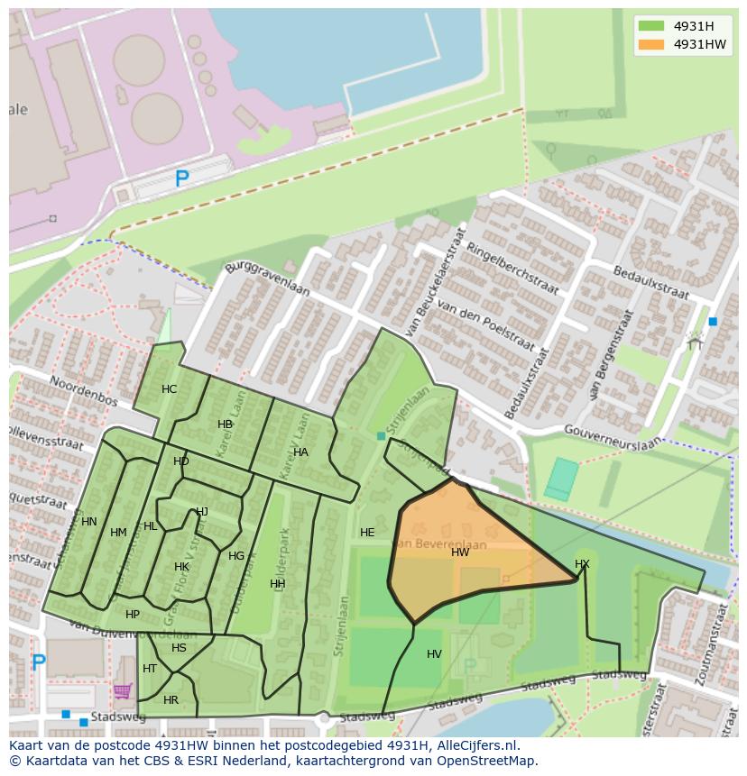 Afbeelding van het postcodegebied 4931 HW op de kaart.