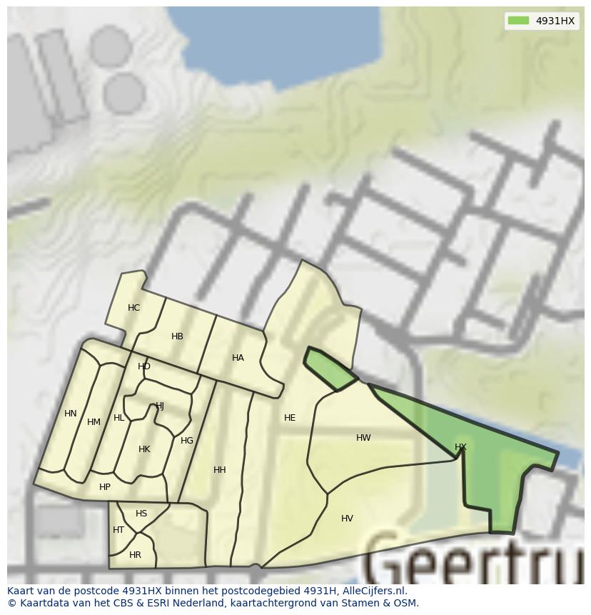 Afbeelding van het postcodegebied 4931 HX op de kaart.