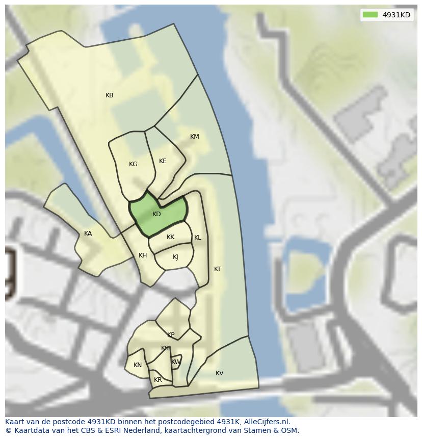 Afbeelding van het postcodegebied 4931 KD op de kaart.