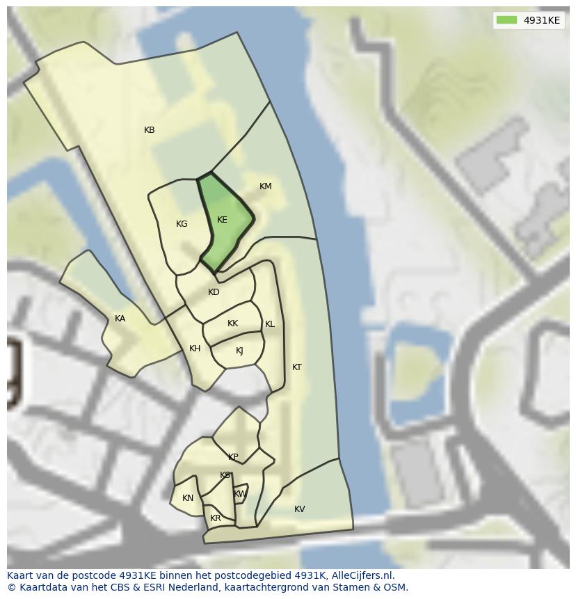 Afbeelding van het postcodegebied 4931 KE op de kaart.