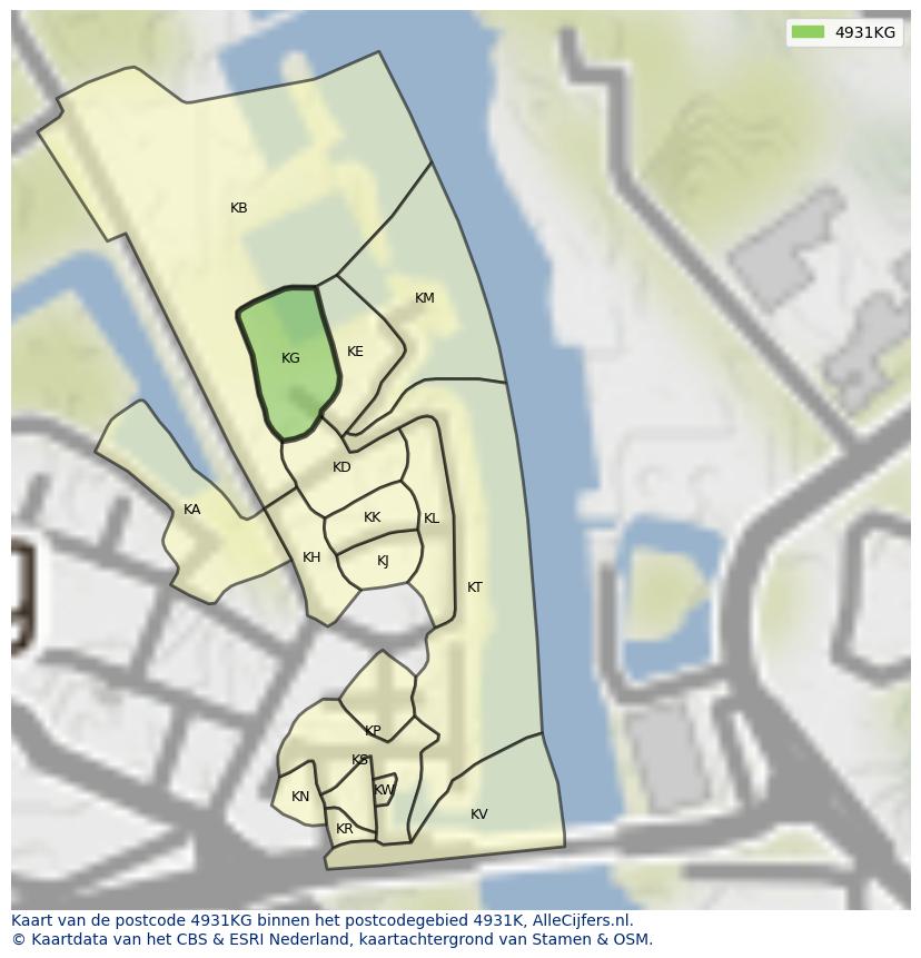 Afbeelding van het postcodegebied 4931 KG op de kaart.