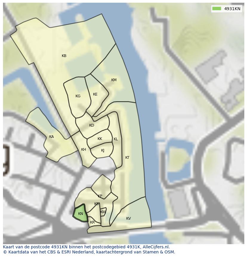 Afbeelding van het postcodegebied 4931 KN op de kaart.