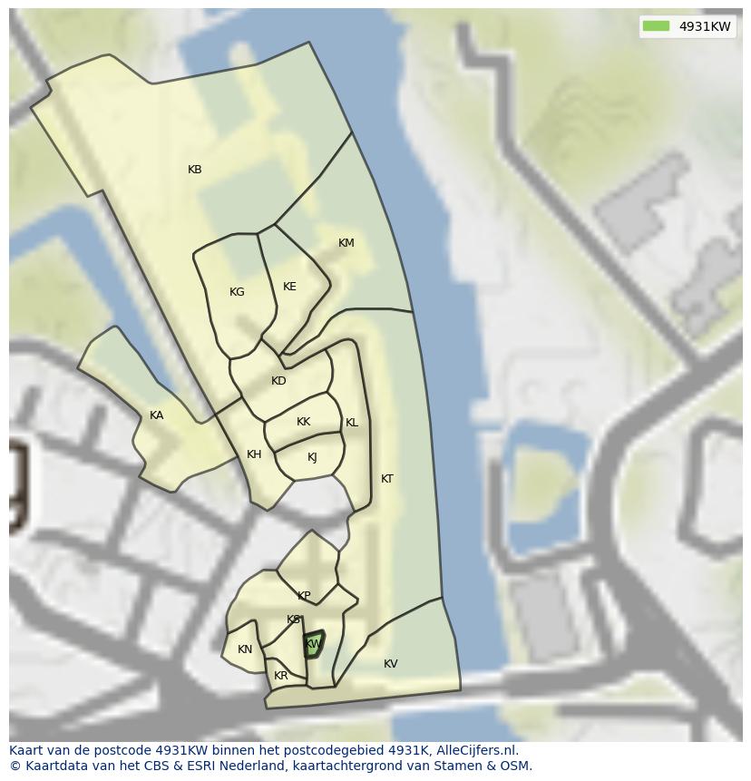 Afbeelding van het postcodegebied 4931 KW op de kaart.