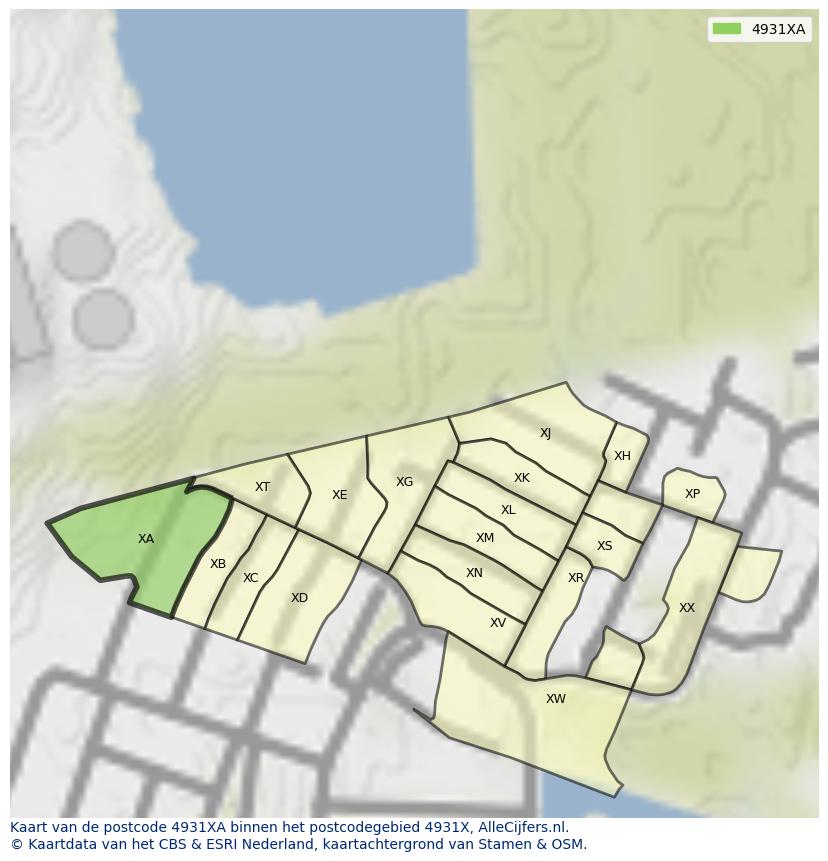 Afbeelding van het postcodegebied 4931 XA op de kaart.