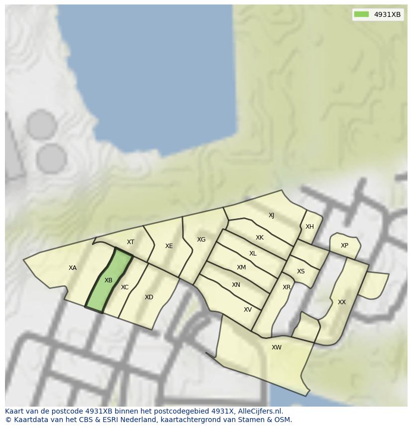 Afbeelding van het postcodegebied 4931 XB op de kaart.