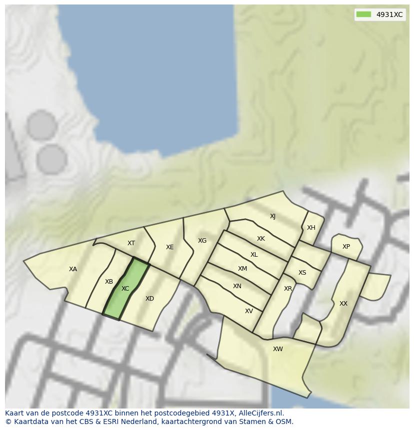Afbeelding van het postcodegebied 4931 XC op de kaart.