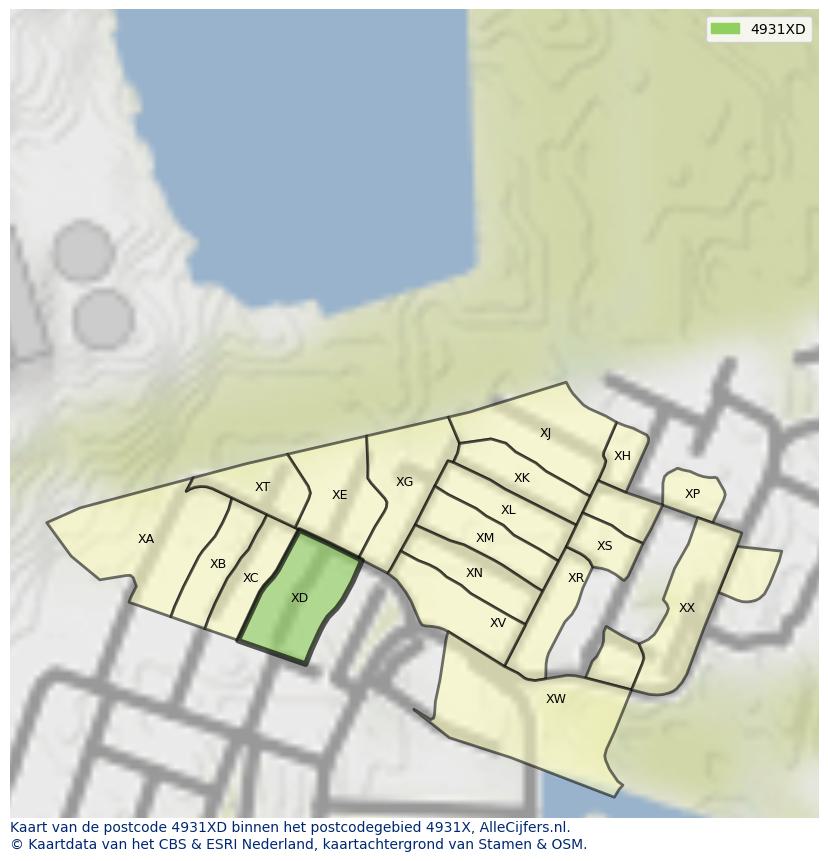 Afbeelding van het postcodegebied 4931 XD op de kaart.