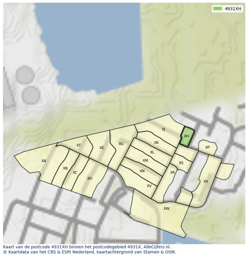 Afbeelding van het postcodegebied 4931 XH op de kaart.