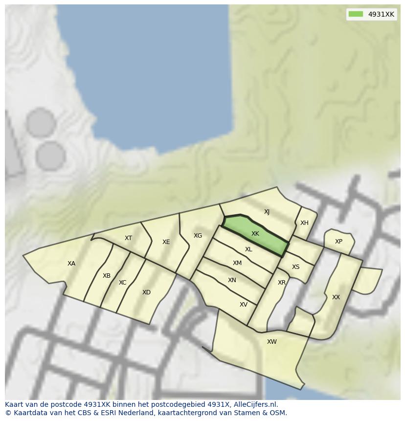 Afbeelding van het postcodegebied 4931 XK op de kaart.