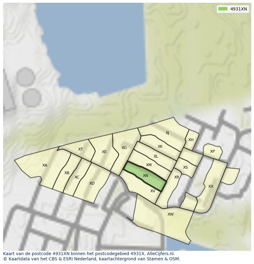 Afbeelding van het postcodegebied 4931 XN op de kaart.