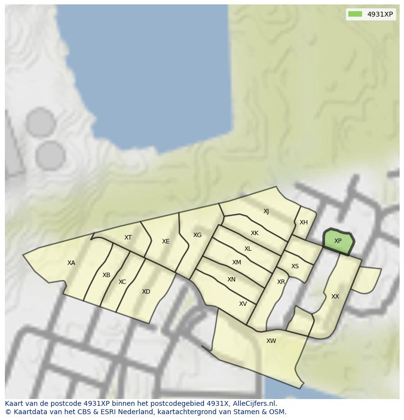 Afbeelding van het postcodegebied 4931 XP op de kaart.