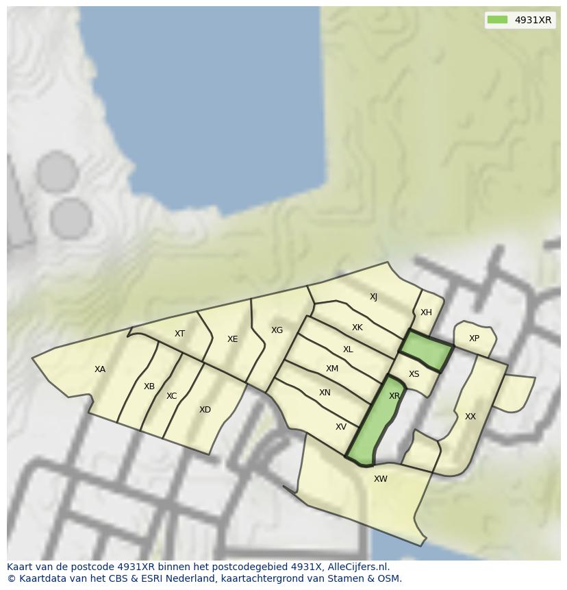 Afbeelding van het postcodegebied 4931 XR op de kaart.