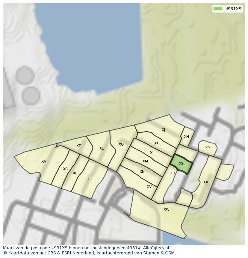 Afbeelding van het postcodegebied 4931 XS op de kaart.