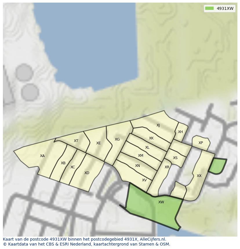 Afbeelding van het postcodegebied 4931 XW op de kaart.