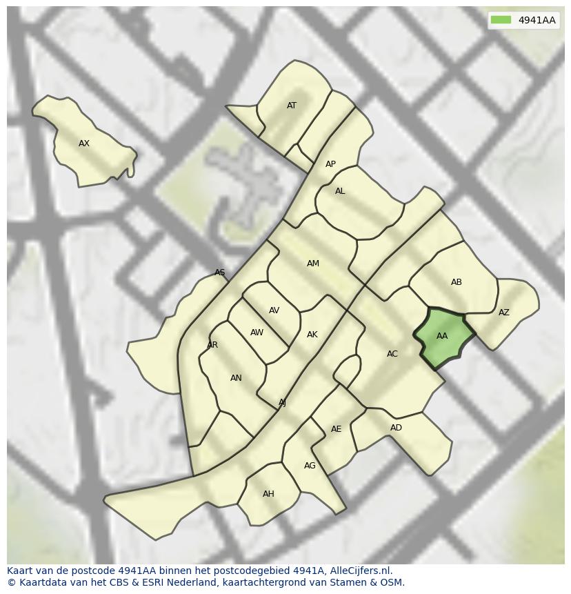 Afbeelding van het postcodegebied 4941 AA op de kaart.