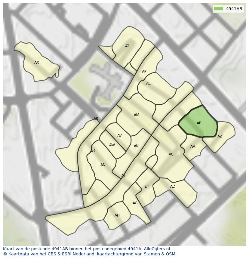 Afbeelding van het postcodegebied 4941 AB op de kaart.