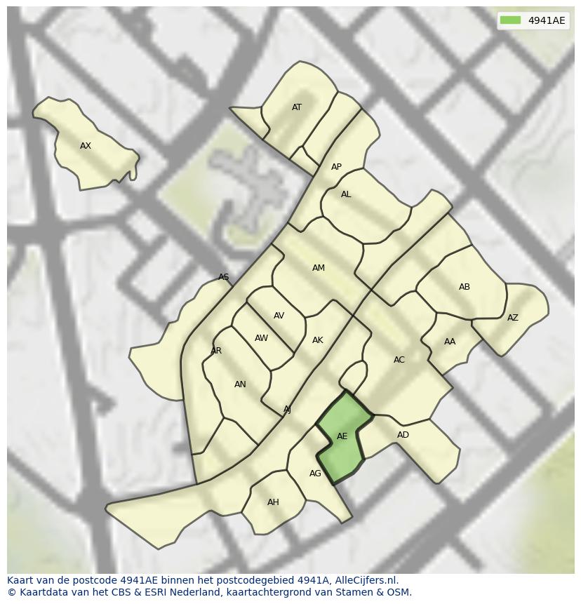 Afbeelding van het postcodegebied 4941 AE op de kaart.
