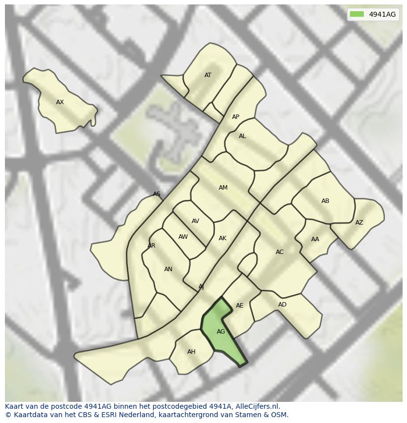 Afbeelding van het postcodegebied 4941 AG op de kaart.