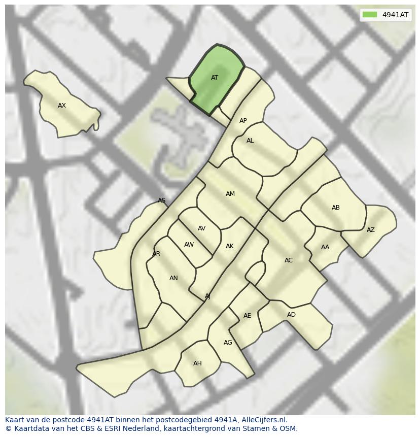 Afbeelding van het postcodegebied 4941 AT op de kaart.