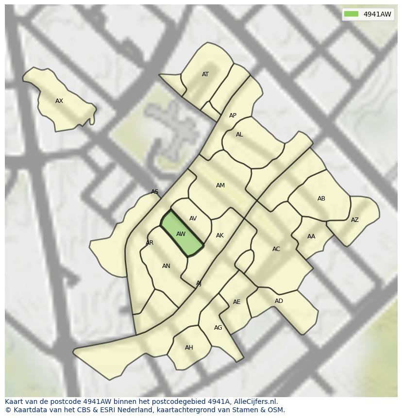 Afbeelding van het postcodegebied 4941 AW op de kaart.