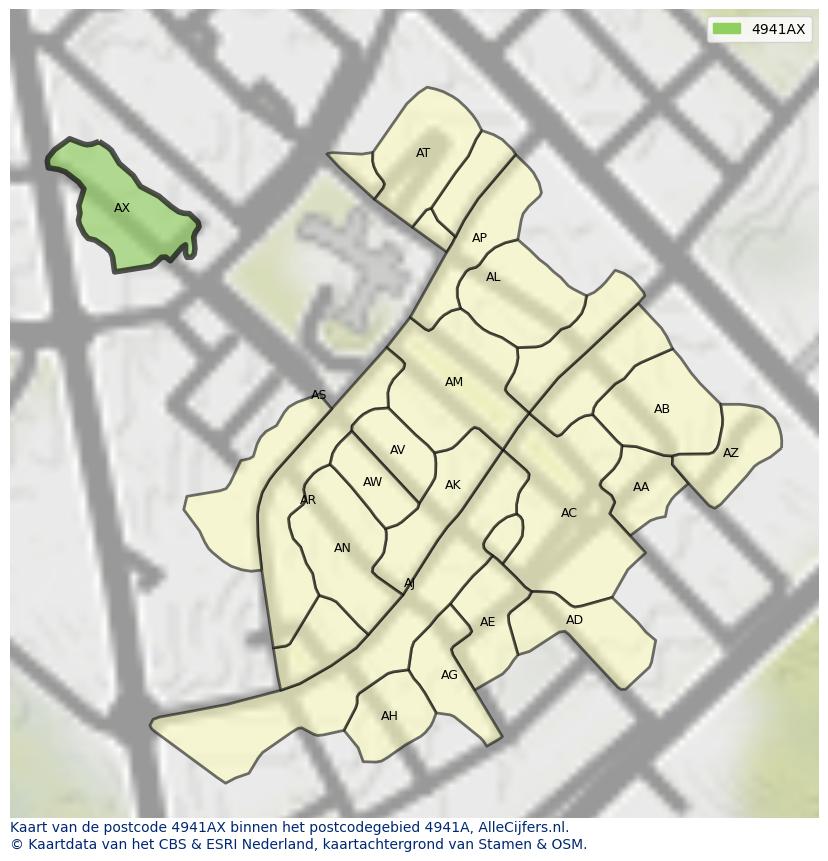 Afbeelding van het postcodegebied 4941 AX op de kaart.